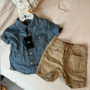 Baby 7 For All Mankind Denim Shirt and Khaki Shorts Set Size 12 Months